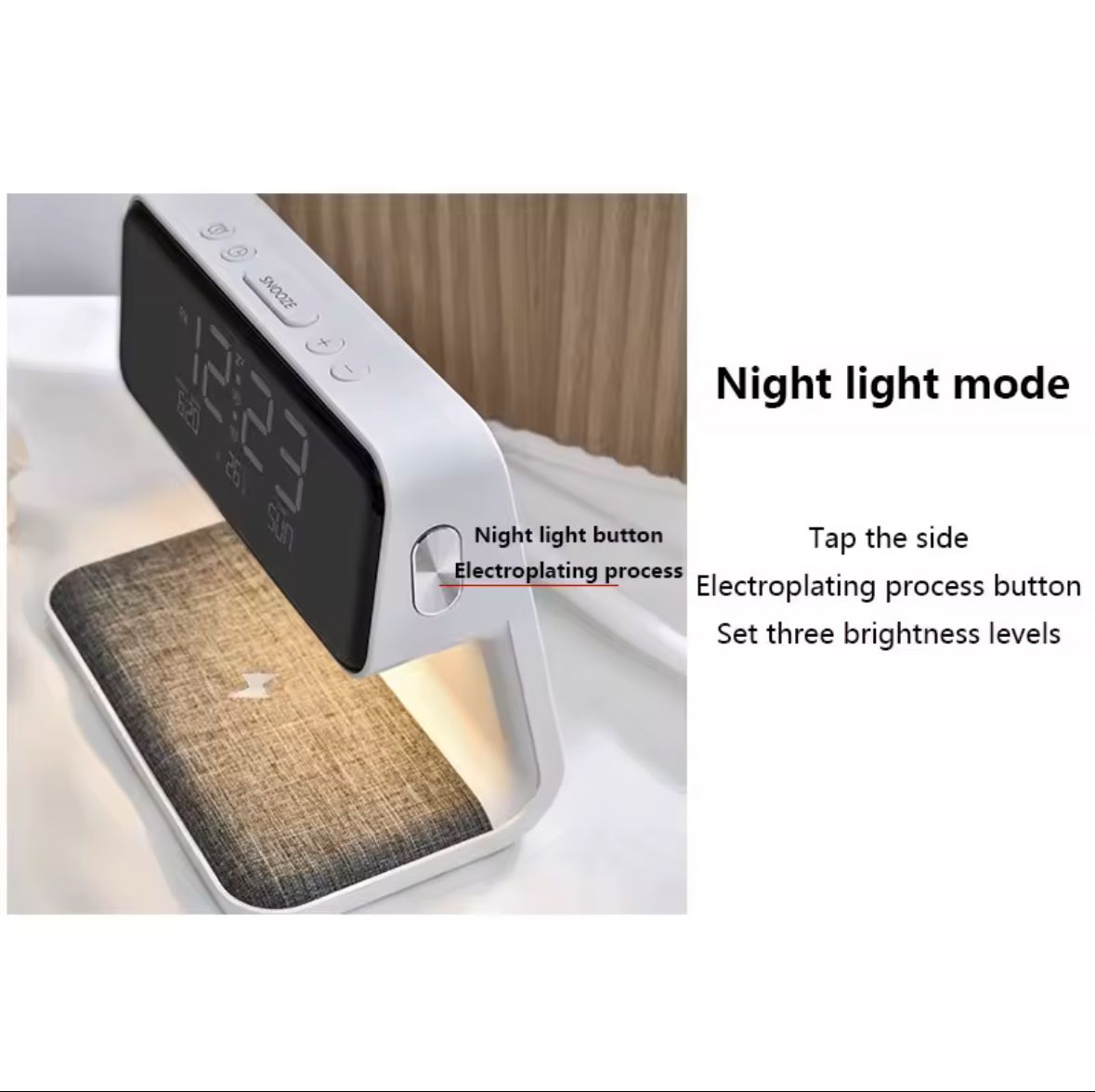 Reloj Cargador Inalámbrico Con Luz Nocturna PowerTime 3 en 1
