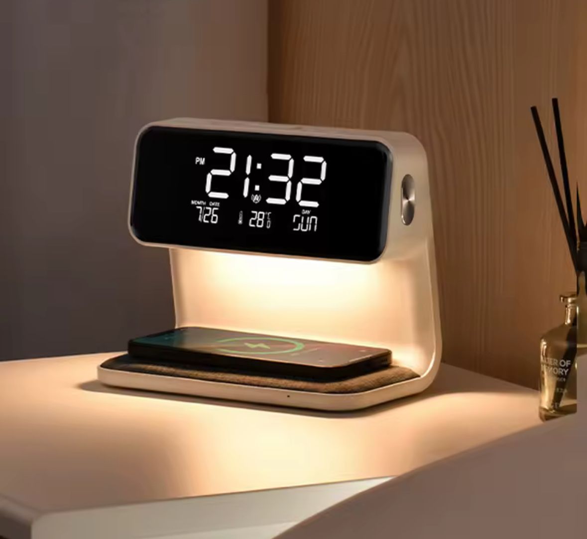 Reloj Cargador Inalámbrico Con Luz Nocturna PowerTime 3 en 1