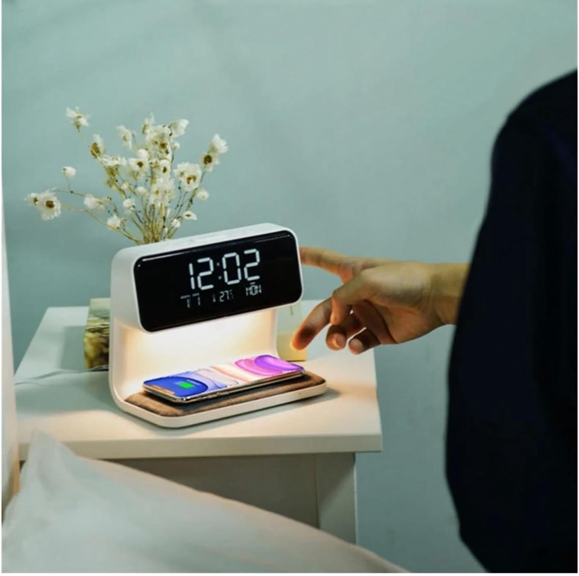 Reloj Cargador Inalámbrico Con Luz Nocturna PowerTime 3 en 1
