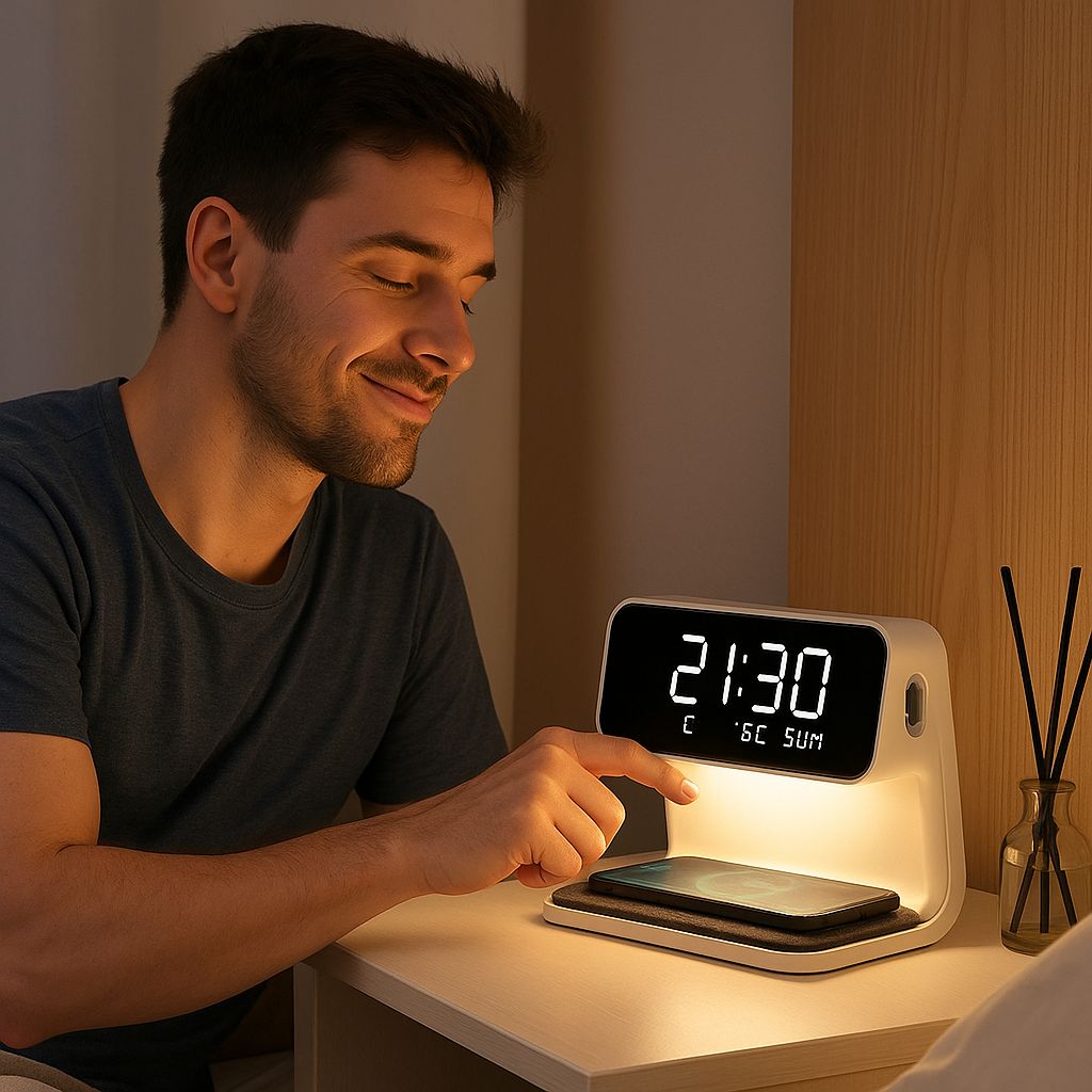 Reloj Cargador Inalámbrico Con Luz Nocturna PowerTime 3 en 1