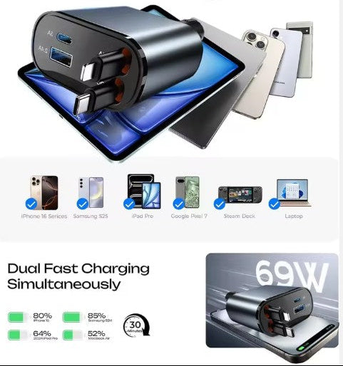 Cargador Retráctil 4 En 1 Carga rápida