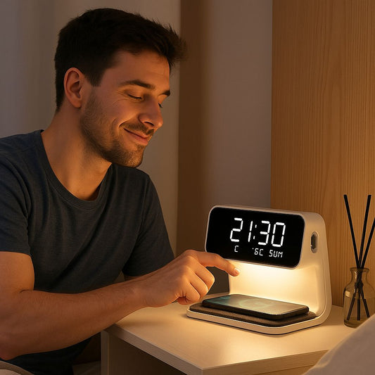 Reloj Cargador Inalámbrico Con Luz Nocturna PowerTime 3 en 1
