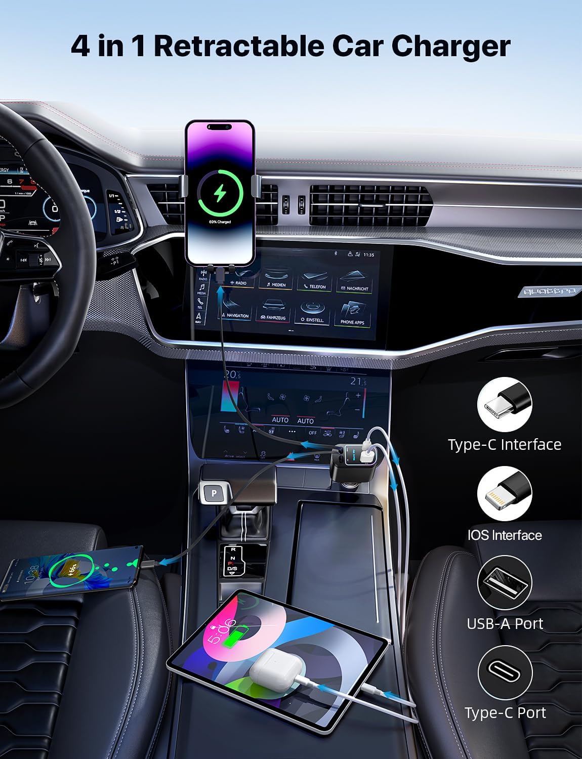 Cargador Retráctil 4 En 1 Carga rápida